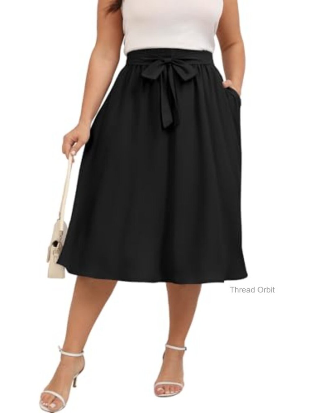 Plus Size Midi Skirt High Waisted Flowy Boho Casual with Pockets